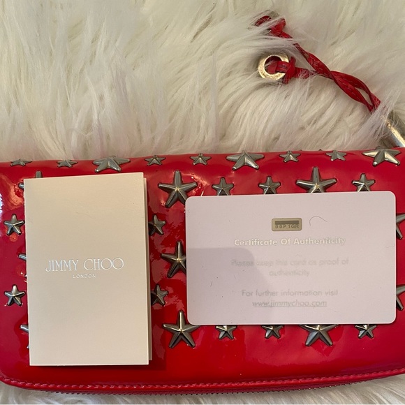 EUC Authentic Jimmy Choo Star Studded Red Patten Leather Wallet. - Picture 3 of 5